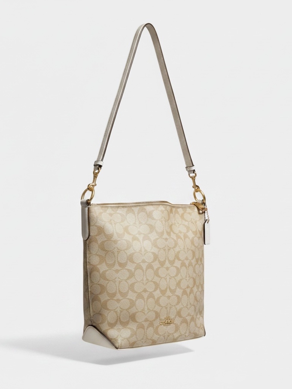 Coach Abby Duffle Beige Signature Canvas Shoulder Bag with White Strap